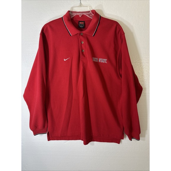 Ohio State Nike Polo Men's Medium Red Pique Knit Long Sleeve College 1/4 Button - Picture 1 of 11